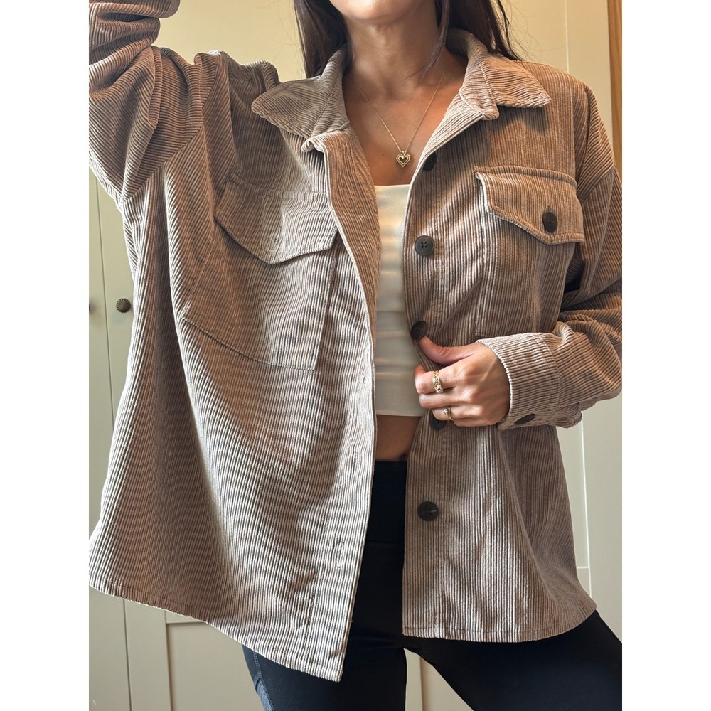 Ci Sono Tan Corduroy Shacket Oversized Button Jacket Tan Brown Medium